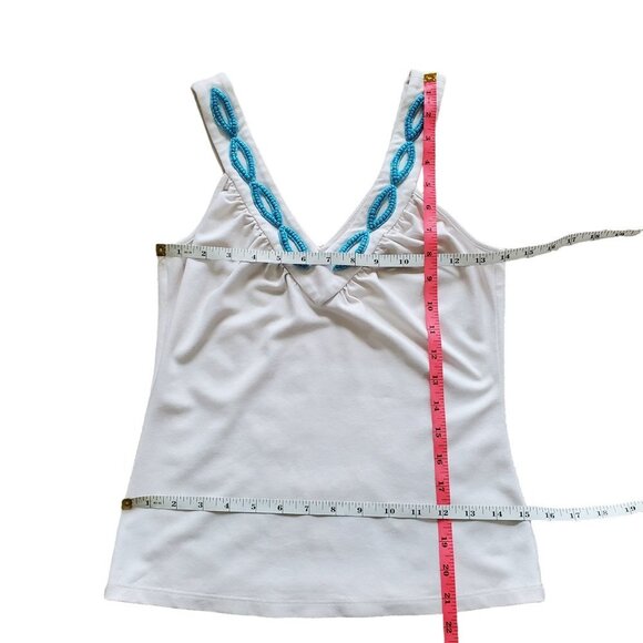 White Sleeveless Top with Blue Embroidery - Picture 6 of 8